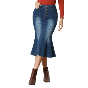 High Waist Women's Denim Skirt Button Custom Denim Cotton <b>Mini</b> Skirt 100% Polyester Breathable OEM High Quality Wholesale - Product Image 3