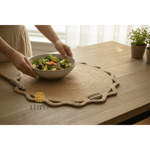 15 Inch Boho Round Placemat Seagrass and Raffia Braided Natural Fiber <b>Table</b> <b>Mat</b> for Home Use - Product Image 5