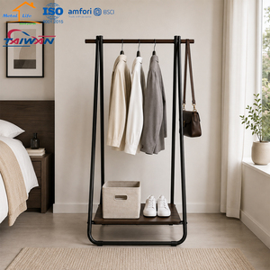 Perchero de ropa de madera y metal tipo A con estante inferior de almacenamiento, soporte para abrigos y tendedero para dormitorio - Product Image 5