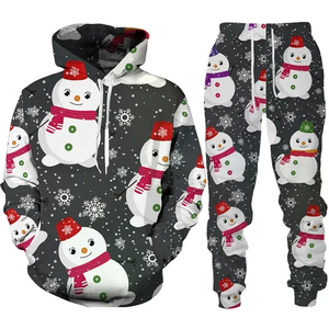 Ensemble de survêtement de Noël personnalisé en molleton 100 % coton avec sweat à capuche et pantalon de jogging pour l'hiver - Product Image 2