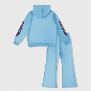 Ensemble sweat à capuche et pantalon de jogging en molleton bleu pour homme, coupe décontractée, tenue d'automne, couleur unie, survêtement tricoté - Product Image 2