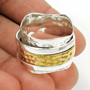 Bagues tournantes martelées en argent sterling 925 de haute qualité, nouveau design tendance, bijoux bohèmes, article cadeau très vendu, vente en gros - Product Image 2
