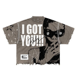 T-shirt streetwear oversize pour homme, imprimé « I Got You Baby », ourlet déchiré, manches courtes, jersey en coton, col rond, t-shirt graphique - Product Image 5