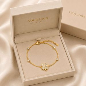 Gold Plated <b>Clover</b> Anklet With Zircon Stones Women's Fashion Jewelry Romantic Plant Pattern <b>Bracelet</b> Gift - Product Image 2