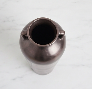 Modern Rustic Brown Hammered Aluminium <b>Table</b> Vase <b>Tall</b> Flower Vase With 3 Handles Stylish Tabletop Decor Home Bedside Decoration - Product Image 2