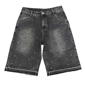 Shorts Bermuda Homme Personnalisés Noirs Ornés de Strass, Taille Mi-Haute, Style Décontracté, Tissu 100% Coton Tissé, Fermeture Boutonnée - Product Image 5