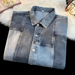 Veste en jean délavé pour homme avec trous déchirés, col rabattu, style décontracté, coupe régulière, épaisseur standard, saison automne - Product Image 4