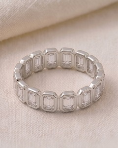 925 Sterling <b>Silver</b> Emerald Cut Diamond <b>Eternity</b> <b>Ring</b> Men's Classic GIA Certified Engagement Band - Product Image 5