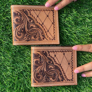 Classique Double pli en cuir RFID portefeuille personnalisé Top Grain de haute qualité petits portefeuilles en cuir véritable hommes - Product Image 2