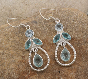 Natural <b>Blue</b> <b>Topaz</b> Solid 925 Sterling Silver Handmade Silver Plated Luxury Vintage Drop <b>Earrings</b> Wedding Anniversary Gift Party - Product Image 3