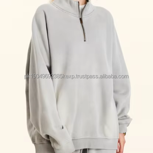 Streetwear surdimensionné en molleton de coton lourd personnalisé pour hommes sweat à demi-fermeture éclair pour hommes sweats à capuche à col montant et délavé à l'acide de 14 fermetures éclair - Product Image 3