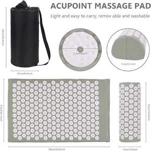 Tapis d'exercice d'acupression pour soulager la douleur, masseur portatif avec oreiller, ensemble de massage pour le dos, le cou, la relaxation musculaire (25 x 16 x 1 - Gris) - Product Image 3