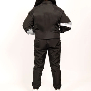 Ensemble de survêtement sportif 2 pièces pour femme, noir et gris, à blocs de couleur, manches longues, coupe ample, col montant, en satin, toutes saisons - Product Image 3