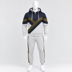 Ensemble de survêtement pour homme avec capuche et blocs de couleur, sweat-shirt et pantalon de jogging long avec poches latérales, tenue décontractée pour l'automne - Product Image 3
