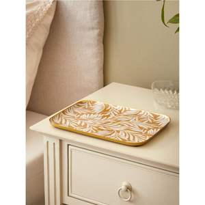 Plateau de service rectangulaire moderne en métal émaillé avec bord doré, motif floral, plateau décoratif pour bibelots, vaisselle pour la décoration de la maison - Product Image 2
