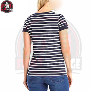 Camisetas de Verano para Mujer, Hechas a Mano, con Contraste de Color Azul y Blanco, Servicio OEM, Ajuste Regular, Transpirables, de Algodón, Precio al por Mayor - Product Image 2