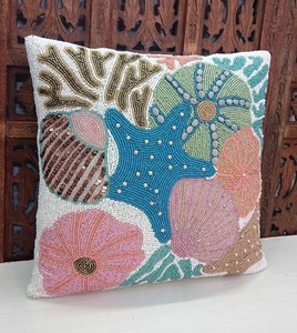 Wholesale Handmade Beaded Cushion Cover Floral Embroidered <b>Decorative</b> Throw <b>Pillow</b> Cover - Product Image 1