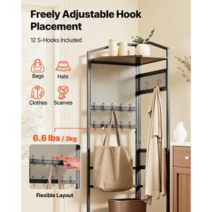 71.3 in Freestanding Corner Hall Tree Steel Frame Coat Rack <b>Hooks</b> with Top Shelf Wall <b>Hooks</b> & Coat Rack Storage Organizer - Product Image 3