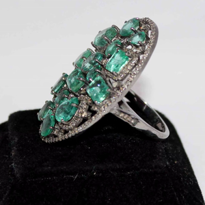 Wholesale 925 Solid Sterling <b>Silver</b> Natural Multi Cut <b>Emerald</b> Diamond Oval Openwork Cluster <b>Ring</b> Fine Jewelry Memoria Jewels - Product Image 5