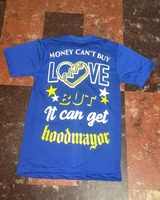 T-shirt blu da uomo DM Street Style con stampa urbana e citazione ispiratrice, vestibilità regular, manica corta, girocollo, in jersey di cotone