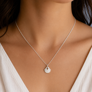 Collar de Conchas Marinas para Mujer |   Colgante de Concha de Vieira de Plata de Ley 925 con Cuentas de Piedras Preciosas para Compromiso, Boda y Fiesta - Product Image 5