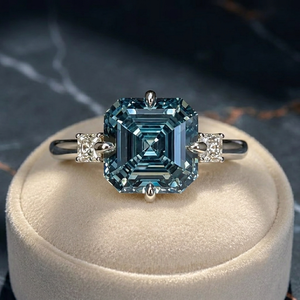 Direct <b>Ring</b> Manufacturer 14k White <b>Gold</b> 3 Carat Ascher Cut VVS Clarity Blue Moissanite Engagement <b>Ring</b> Three Stone Bridal <b>Ring</b> - Product Image 2