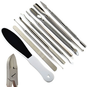 Ensemble professionnel d'outils de soin des ongles en acier inoxydable, 9 pièces, pousse-cuticules, cuillère, nettoyeur d'ongles, soin des doigts, manucure, pédicure - Product Image 1