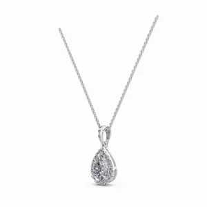 Collar con Colgante de Diamante Cultivado en Laboratorio con Corte Redondo y en Forma de Pera, con Cadena de 19 Eslabones en Oro Blanco de 18K, Joyería de Compromiso - Product Image 3