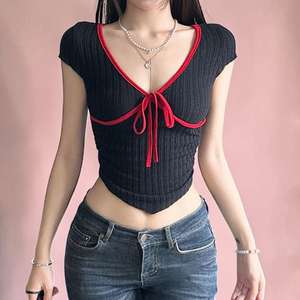 Blusa de Manga Larga con Cuello Halter, Tejido de Punto Acanalado Negro, Ecológica, Elegante, para Mujer, Estilo Otoñal - Product Image 6