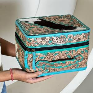 Estuche de cosméticos de cuero vacuno repujado a mano, novedad de septiembre, de alta calidad, portátil, organizador de viaje. - Product Image 4