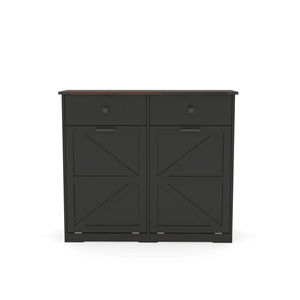 Poubelle autoportante de style farmhouse de 20 gallons avec double tiroir escamotable noir pour le recyclage et le rangement de cuisine - Product Image 4