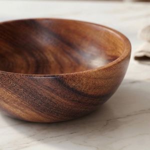 Tazón de Ensalada de Madera Hecho a Mano, Elegante Tazón Decorativo para Servir, Tazón de Madera de Acacia para Alimentos y Frutas, Tazón Redondo de Cocina para Verduras y Frutas - Product Image 4