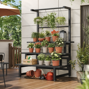 Soporte de Metal Negro para Plantas de Jardín, Estante de Múltiples Niveles para Macetas de Exterior con Barra Colgante, Exhibidor de Patio - Product Image 4