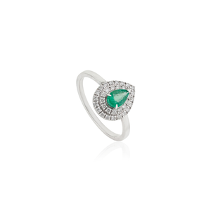 Anillo de Doble Racimo con Esmeralda y Diamantes en Forma de Pera, Oro Blanco Sólido K14, Joyería Artesanal con Piedras Preciosas, Precio de Fábrica - Product Image 3