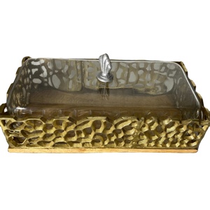 Golden Aluminium Best Selling Serving Cake <b>Stand</b> With Glass Dome for Display Table Storage and Serving in Different Shapes Style - Product Image 1