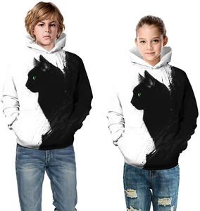 Sweat à capuche unisexe pour enfants, imprimé chat noir, en coton tricoté, décontracté, pour l'automne, coupe classique, design imprimé numérique - Product Image 3