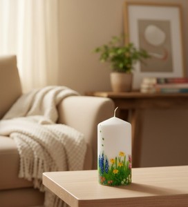 Bougie pilier en cire de soja peinte à la main de qualité supérieure, motif floral, bougie artistique écologique, décoration intérieure, intérieurs modernes classiques, Noël, Pâques - Product Image 1