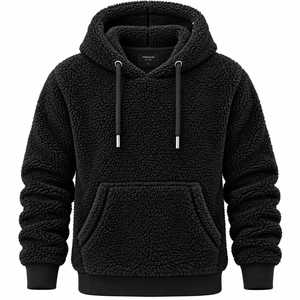 Men's <b>Black</b> <b>Fleece</b> Hooded Sweatshirt Regular Fit Solid Color Casual Winter Wear Pocket Design Knitted Material Men's Hoodies - Product Image 1