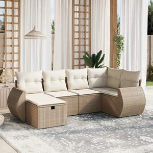Ensemble de canapés de jardin modulaires de grande taille en polyrotin beige, acier et polyester - Product Image 1