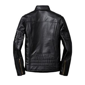 Men Genuine Leather <b>Jacket</b> Biker Style <b>Zip</b> <b>Up</b> Stand Collar Regular Fit Outerwear for Autumn Winter - Product Image 3