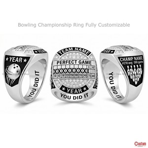 Anillo de Campeonato de Boliche Personalizado, Plata 925 con Baño de Rodio, Engaste de Bisel con Moissanita, Estilo Clásico Unisex, Regalo - Product Image 5
