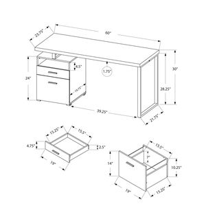 Scrivania per Computer Contemporanea 60'' in Laminato Bianco e Metallo Grigio per Ufficio Domestico, Configurazione Sinistra e Destra con Cassetti Portaoggetti - Product Image 4