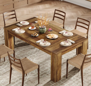 Ensemble de table à manger moderne de luxe en bois de manguier massif, hauteur réglable, pieds en métal noir de haute qualité en forme de X, pour cuisine, chambre, maison - Product Image 3
