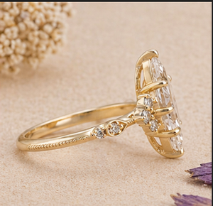 Bague de fiançailles de luxe en diamant marquise, or 14K 18K, style vintage, avec pierres latérales, pour femme - Product Image 2