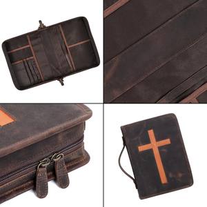 Wholesale Adimani Genuine Leather Cross <b>Bible</b> Zipper <b>Case</b> Embossed Custom Logo Christian Travel Pouch Model All sizes - Product Image 3