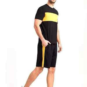 Ensemble de vêtements pour hommes GENERSA SPORTS, t-shirt à manches courtes à col rond imprimé, short à taille élastique, respirant, 100% coton, tissu en velours côtelé - Product Image 3