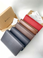 Dompet Kulit Mikrofiber Coklat Mengkilap Mewah Beena, Minimalis, Panjang, Resleting Ganda, Tahan Air, Banyak Slot Kartu