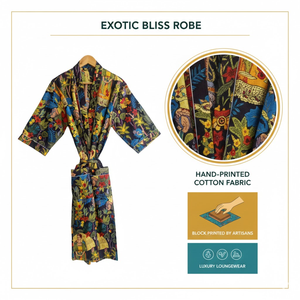 Robe kimono en coton faite à la main, col en V, manches longues, vêtements de nuit pour femmes, robe maxi d'été pour la plage, passepoil contrasté, 2 poches sur le devant - Product Image 4