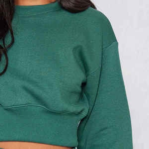 Women's Sage Green <b>Crop</b> <b>Top</b> Tracksuit Set Full Sleeve Crew Neck Solid Color Loose Fit Casual Wear Side Pockets Breathable Winter - Product Image 3