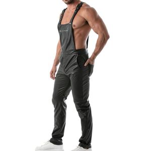 Kinky <b>Overalls</b> Pants for <b>Men</b> Black Leather Style Fetish Clubwear Adjustable Strap Bold Fashion Statement Outfit - Product Image 2